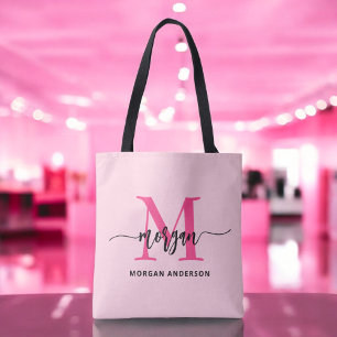 Hot Pink Modern Script Girl Monogram Name