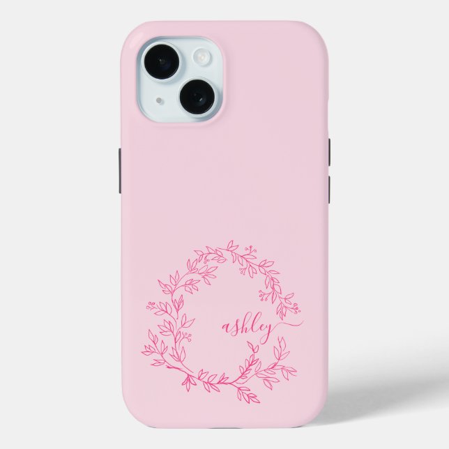 Hot Pink Modern Script Girl Monogram Name Case-Mate iPhone Hülle (Rückseite)