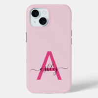 Hot Pink Modern Script Girl Monogram Name