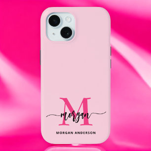 Hot Pink Modern Script Girl Monogram Name Case-Mate iPhone Hülle