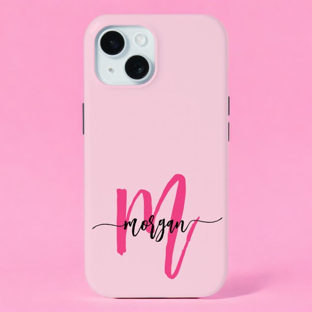 Hot Pink Modern Script Girl Monogram Name Case-Mate iPhone Hülle (Von Creator hochgeladen)