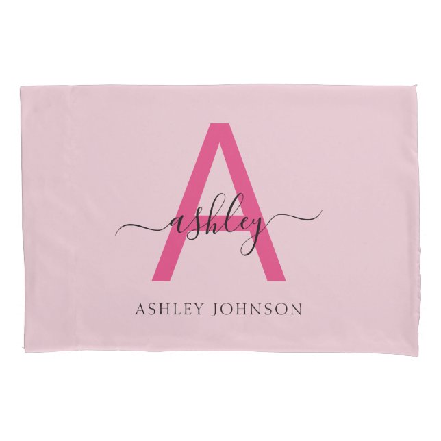 Hot Pink Modern Script Girl Monogram Name Kissenbezug (Vorderseite)