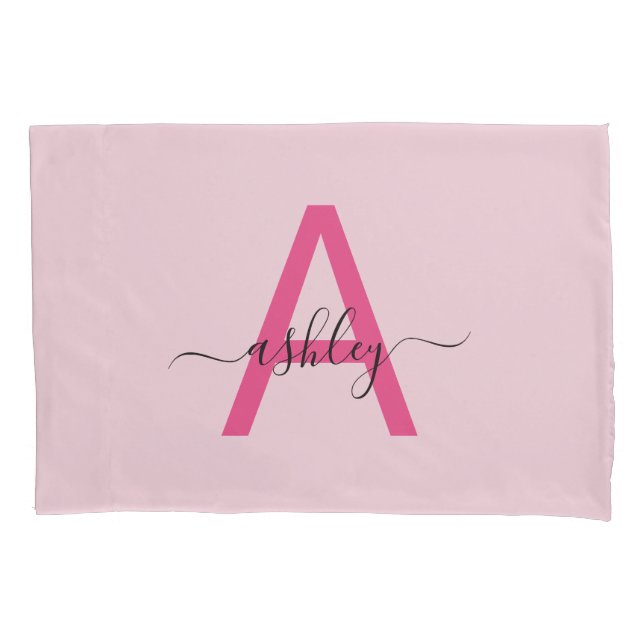 Hot Pink Modern Script Girl Monogram Name Kissenbezug (Vorderseite)