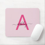 Hot Pink Modern Script Girl Monogram Name Mousepad<br><div class="desc">Erhöhen Sie Ihren Arbeitsbereich mit diesem personalisierten Mauspad, mit dem Sie Ihren Namen und Ihre Initialdatei anpassen können, sodass Sie ihn einzigartig machen können. Das elegante, rosa Monogramm in Verbindung mit einem zarten Script-Schriftart verleiht Ihrem Schreibtisch eine Touch von Eleganz und Persönlichkeit. Perfekt für Zuhause oder Büro, dieses Stück verbindet...</div>