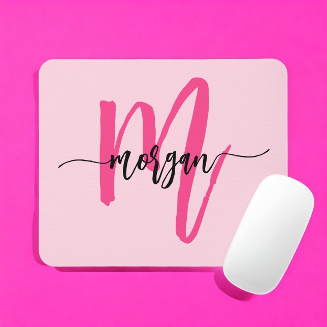 Hot Pink Modern Script Girl Monogram Name Mousepad (Von Creator hochgeladen)