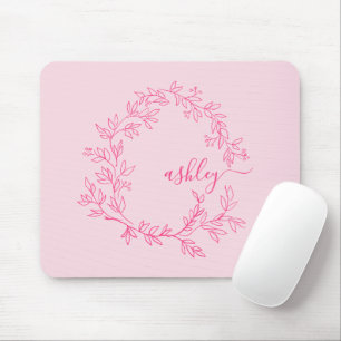 Hot Pink Modern Script Girl Monogram Name Mousepad