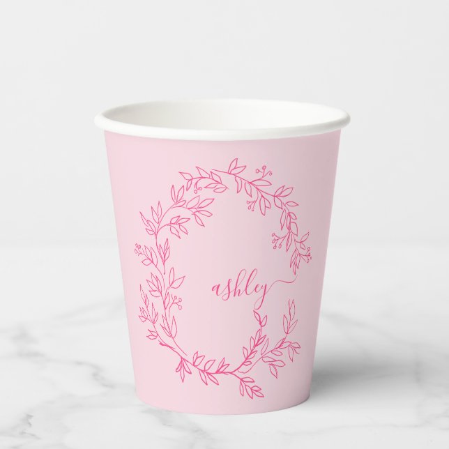 Hot Pink Modern Script Girl Monogram Name Pappbecher (Vorderseite)