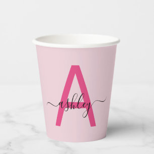 Hot Pink Modern Script Girl Monogram Name Pappbecher