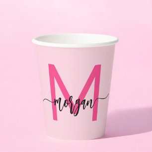 Hot Pink Modern Script Girl Monogram Name Pappbecher