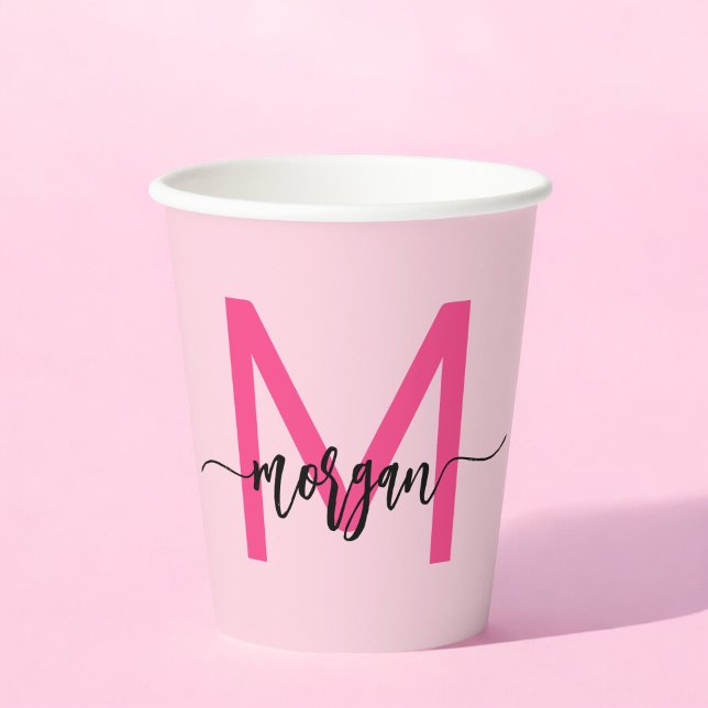 Hot Pink Modern Script Girl Monogram Name Pappbecher (Von Creator hochgeladen)