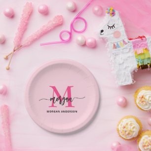 Hot Pink Modern Script Girl Monogram Name Pappteller