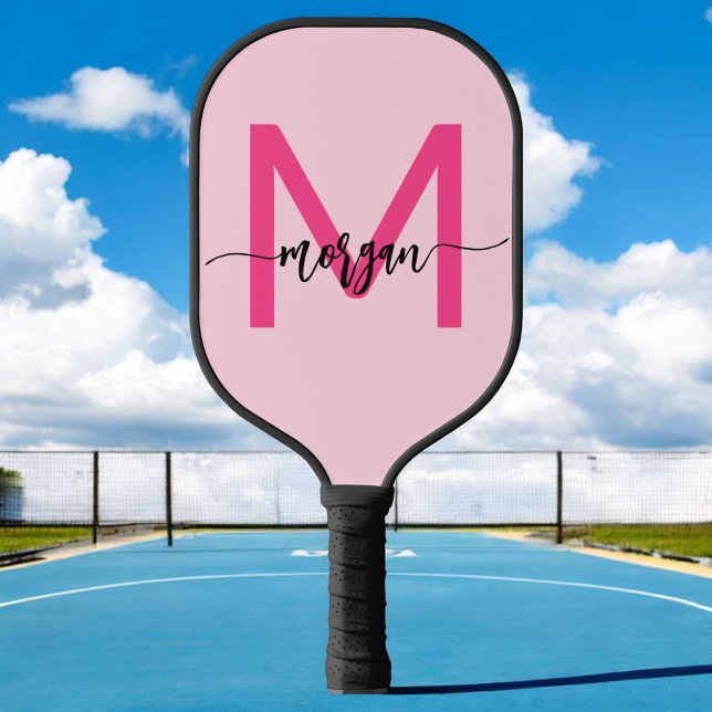 Hot Pink Modern Script Girl Monogram Name Pickleball Schläger (Von Creator hochgeladen)