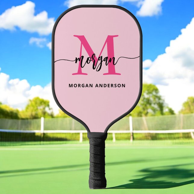 Hot Pink Modern Script Girl Monogram Name Pickleball Schläger (Von Creator hochgeladen)