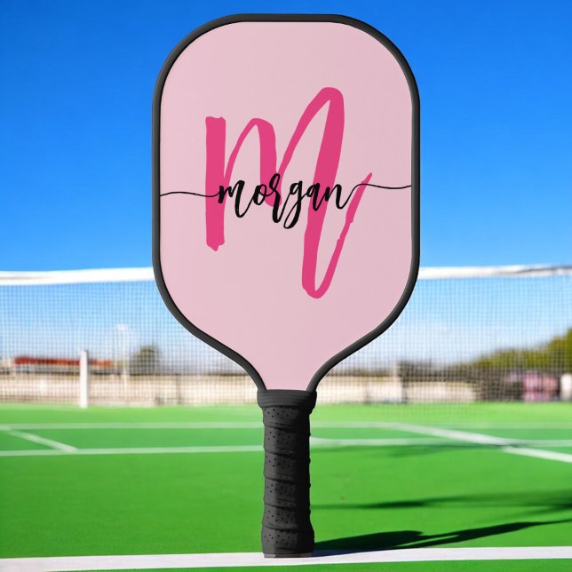 Hot Pink Modern Script Girl Monogram Name Pickleball Schläger (Von Creator hochgeladen)