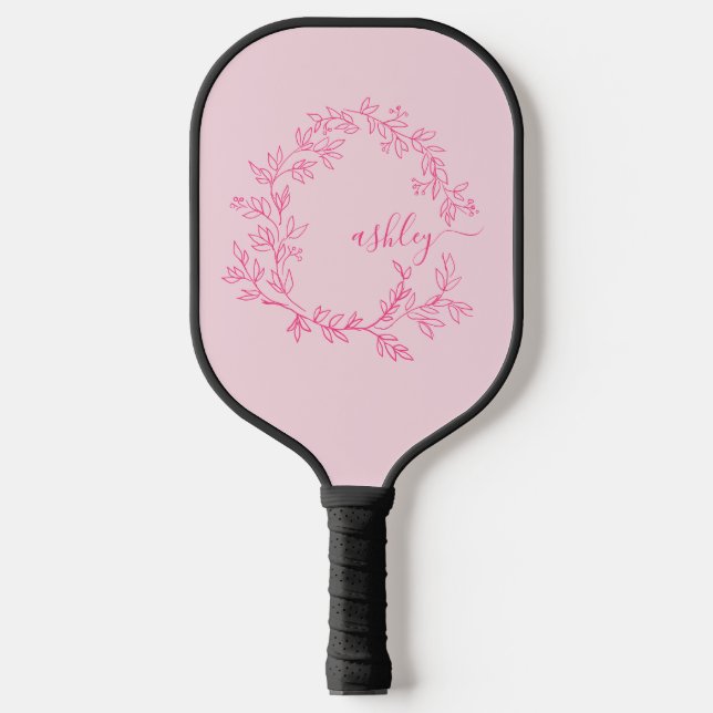 Hot Pink Modern Script Girl Monogram Name Pickleball Schläger (Vorderseite)