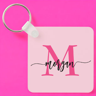 Hot Pink Modern Script Girl Monogram Name Schlüsselanhänger