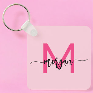 Hot Pink Modern Script Girl Monogram Name Schlüsselanhänger
