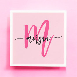 Hot Pink Modern Script Girl Monogram Name Serviette