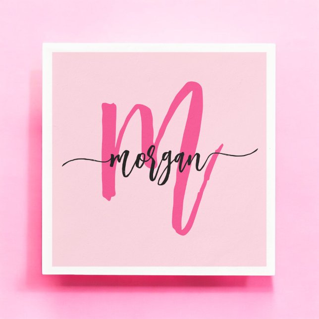 Hot Pink Modern Script Girl Monogram Name Serviette (Von Creator hochgeladen)