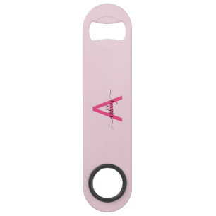 Hot Pink Modern Script Girl Monogram Name Speed Flaschenöffner