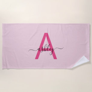 Hot Pink Modern Script Girl Monogram Name Strandtuch