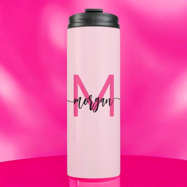Hot Pink Modern Script Girl Monogram Name Thermosbecher (Von Creator hochgeladen)