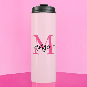 Hot Pink Modern Script Girl Monogram Name Thermosbecher