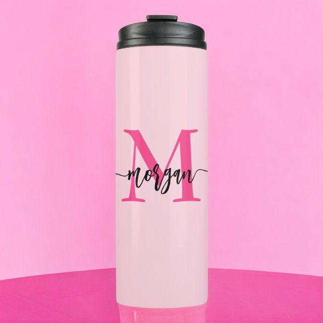 Hot Pink Modern Script Girl Monogram Name Thermosbecher (Von Creator hochgeladen)