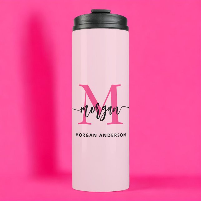 Hot Pink Modern Script Girl Monogram Name Thermosbecher (Von Creator hochgeladen)