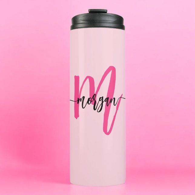 Hot Pink Modern Script Girl Monogram Name Thermosbecher (Von Creator hochgeladen)