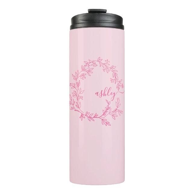 Hot Pink Modern Script Girl Monogram Name Thermosbecher (Vorderseite)