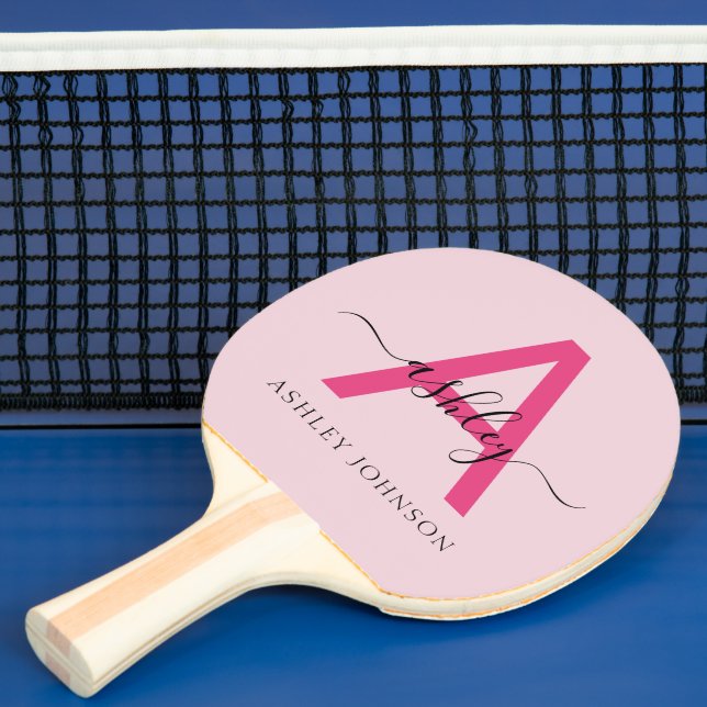 Hot Pink Modern Script Girl Monogram Name Tischtennis Schläger (InSitu)
