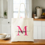Hot Pink Modern Script Girl Monogram Name Tragetasche<br><div class="desc">Tragen Sie Ihr Wesentliches stilvoll mit unserem Hot Pink Modern Script Girly Monogram Name Tote Bag! Diese Tasche ist mit einem kühnen, rosa Design personalisiert und in einem schicken, modernen Drehbuch für ein trendiges, individuelles Aussehen gehalten. Ideal für Einkäufe, Schulen oder den Alltag, bietet es viel Platz und eine langlebige...</div>