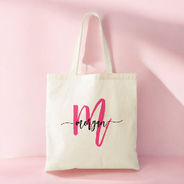 Hot Pink Modern Script Girl Monogram Name Tragetasche