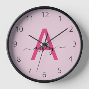 Hot Pink Modern Script Girl Monogram Name Uhr