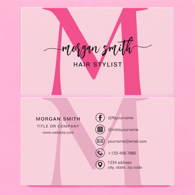 Hot Pink Modern Script Girl Monogram Name Visitenkarte (Von Creator hochgeladen)