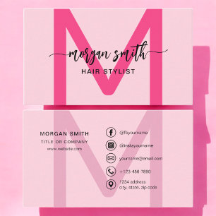 Hot Pink Modern Script Girl Monogram Name Visitenkarte