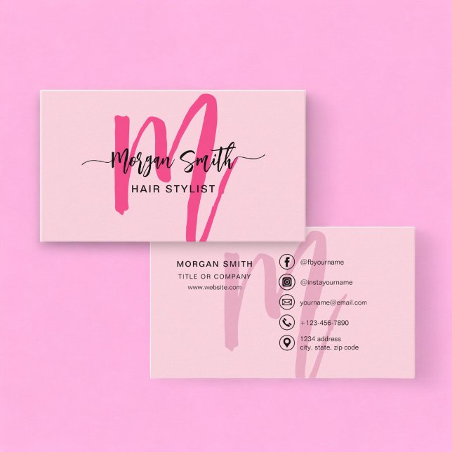 Hot Pink Modern Script Girl Monogram Name Visitenkarte (Von Creator hochgeladen)