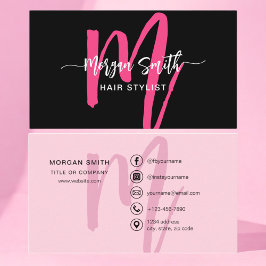 Hot Pink Modern Script Girl Monogram Name Visitenkarte