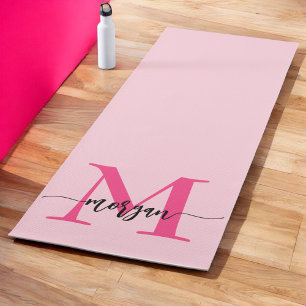 Hot Pink Modern Script Girl Monogram Name Yogamatte