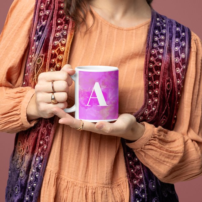 Hot Pink Modern Watercolor Girl Monogram Kaffeetasse (Von Creator hochgeladen)
