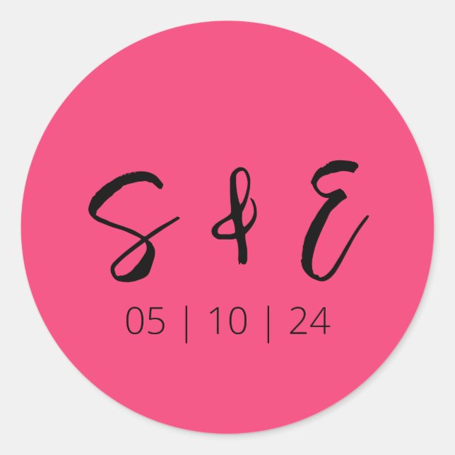 Hot Pink Moderne Fun-Hochzeit Runder Aufkleber (Vorderseite)