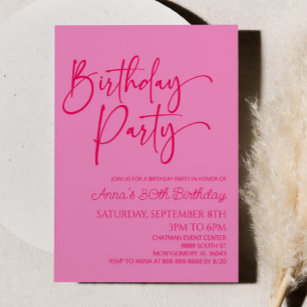 Hot Pink Moderne Minimalistische Geburtstagsparty Einladung