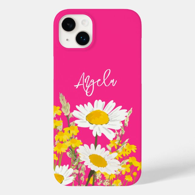 Hot Pink Moderne Wildblumen für Monogramm Case-Mate iPhone Hülle (Rückseite)