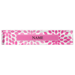 Hot Pink Modernes Blumenmuster Namensplakette