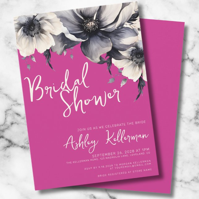 Hot Pink Modernes Brautparty Einladung (Magenta Pink Girly Elegant Floral Bridal Shower Invitation)