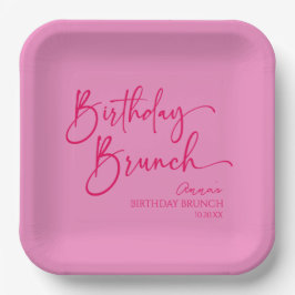 Hot Pink Modernes Minimalistisches Birthday Brunch Pappteller