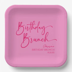 Hot Pink Modernes Minimalistisches Birthday Brunch Pappteller
