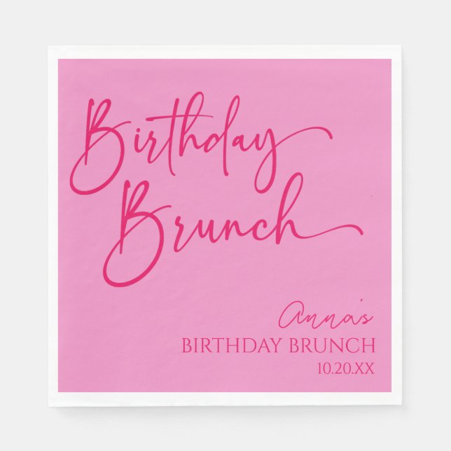 Hot Pink Modernes Minimalistisches Birthday Brunch Serviette (Vorderseite)