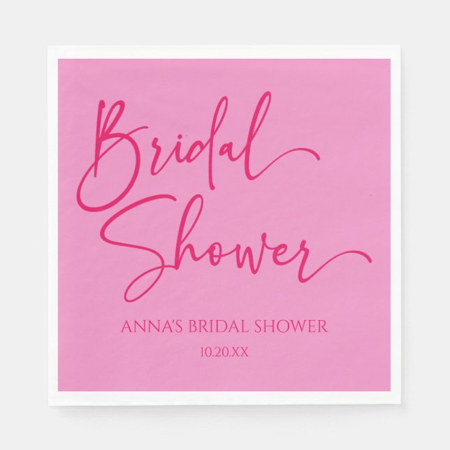Hot Pink Modernes Minimalistisches Brautparty Serviette (Vorderseite)